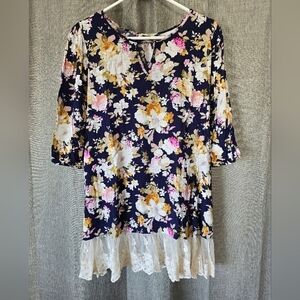 Umgee Floral Lace Dress Womens Casual Feminine Balloon Long Sleeve Medium
